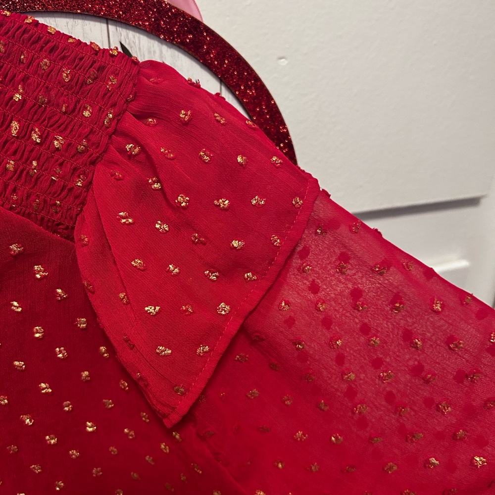 Elegant Red Ruffled Women's Top - Picture 5 of 16